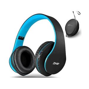ZIHNIC Bluetooth Headphones Over-Ear, Foldable Wireless and Wired Stereo Headset Micro SD/TF, FM for Cell Phone,PC,Soft Earmuffs &Light Weight for Prolonged Wearing (Black/Blue)