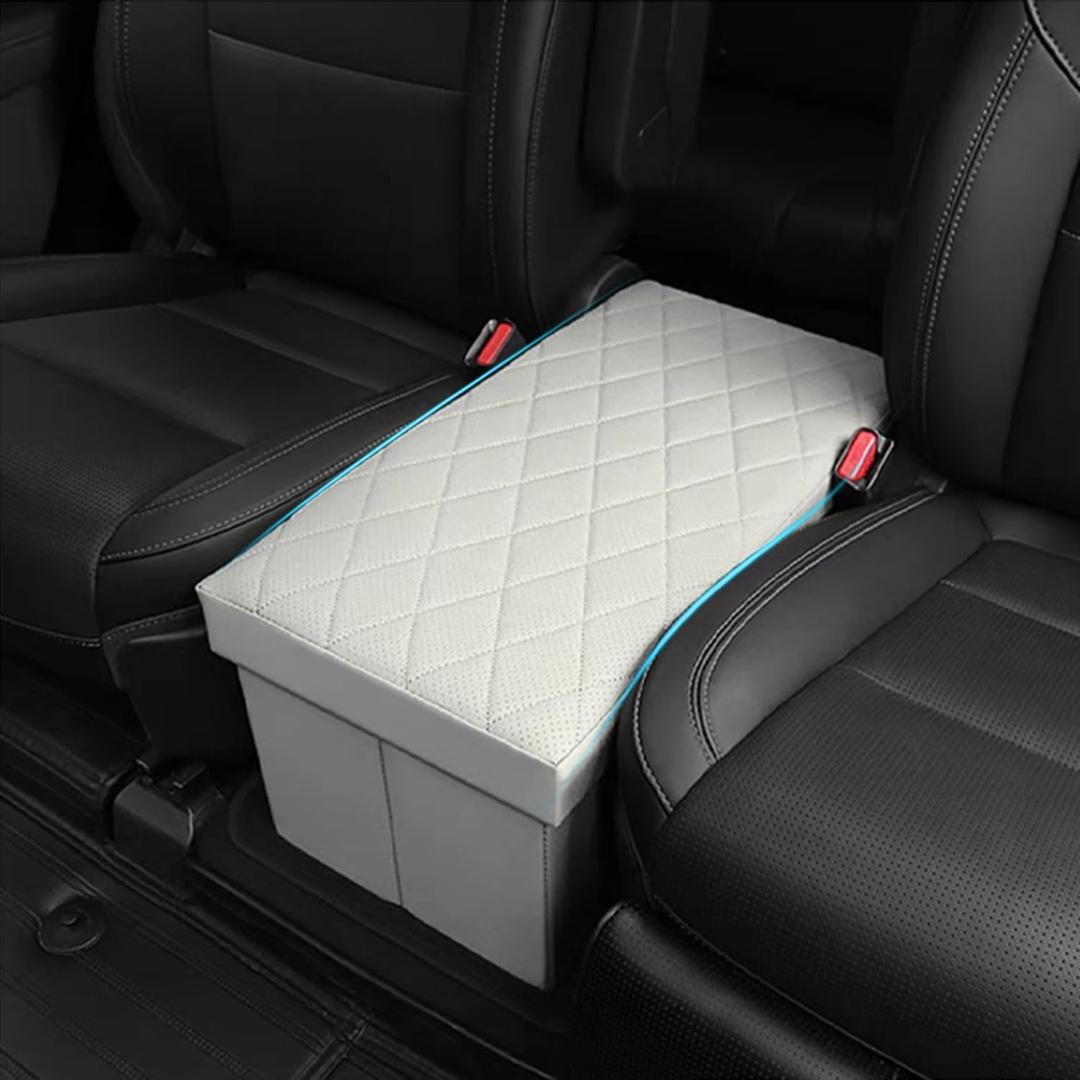 Seat Aisle Storage Box for Ford Explorer 6-Passenger Models  Organizer Rear Seats Passage  Foldable, Easy Installation, for Ford Explorer ST XLT Accessories 2020 to 2025 (White) (Beige)