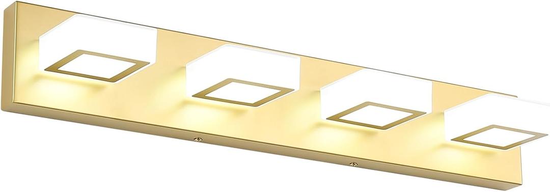 Ralbay Modern Gold Vanity Lights for Bathroom 4 Lights LED Over Mirror Fixture Acrylic Wall Light, 25.6 Inch, White Light 6000K, 8590-Gold-Silver