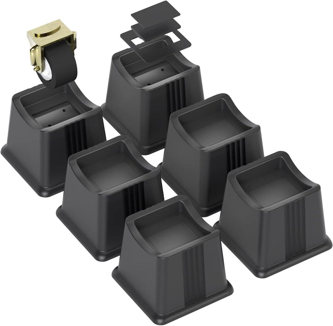 ZTON Bed Furniture Risers Elevation in Height 3" Heavy Duty Risers for Both Posts and Wheels of Furniture Sofa Bed Couch Chair Table, Support up to 3000 lbs. (6 Pack, Black)