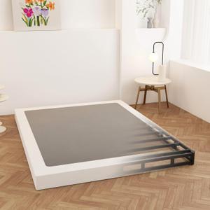Queen Box Spring 4 Inch Low Profile, Heavy Duty Metal Box Spring Bed Base with Fabric Cover, Mattress Foundation, Easy Assembly, Noise Free, Black (4 Inches)