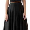 Women's Front Pleated Back Elastic Formal Prom Party Maxi Skirt A-Line Satin Skirts with Pockets