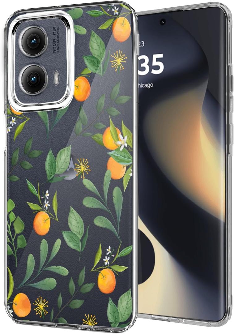 Unov Case Compatible with Motorola Moto Edge 5G 2024 Clear Citrus Flavors Orange Flower Floral Girly Women Embossed Pattern Design Soft TPU Shock Absorption Slim Protective Back Cover