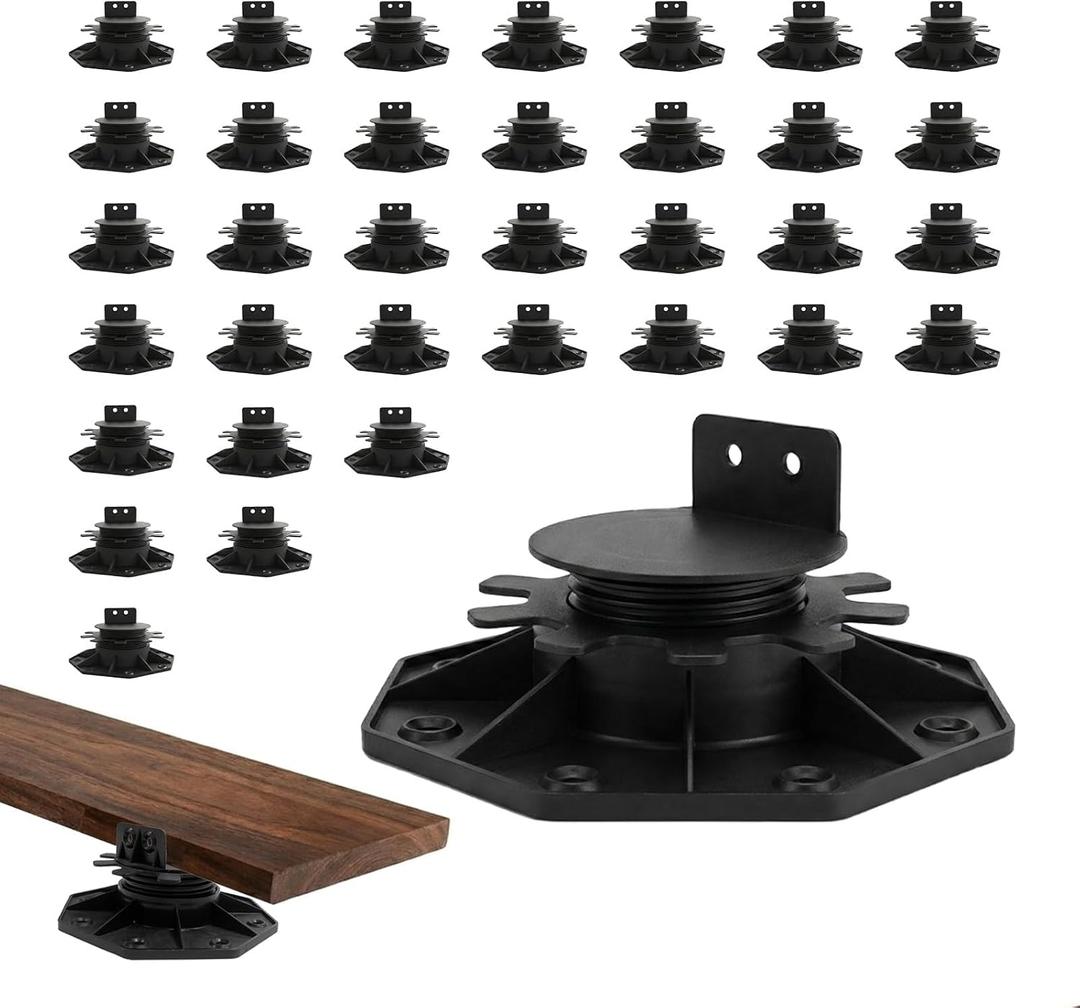 50-Pack Black Shed Base, Deck Blocks Foundation Base Support, Height Adjustment Range from 1-3/16" to 2-3/8", Adjustable Deck Support for Deck Floor Platform Joist Beam Support
