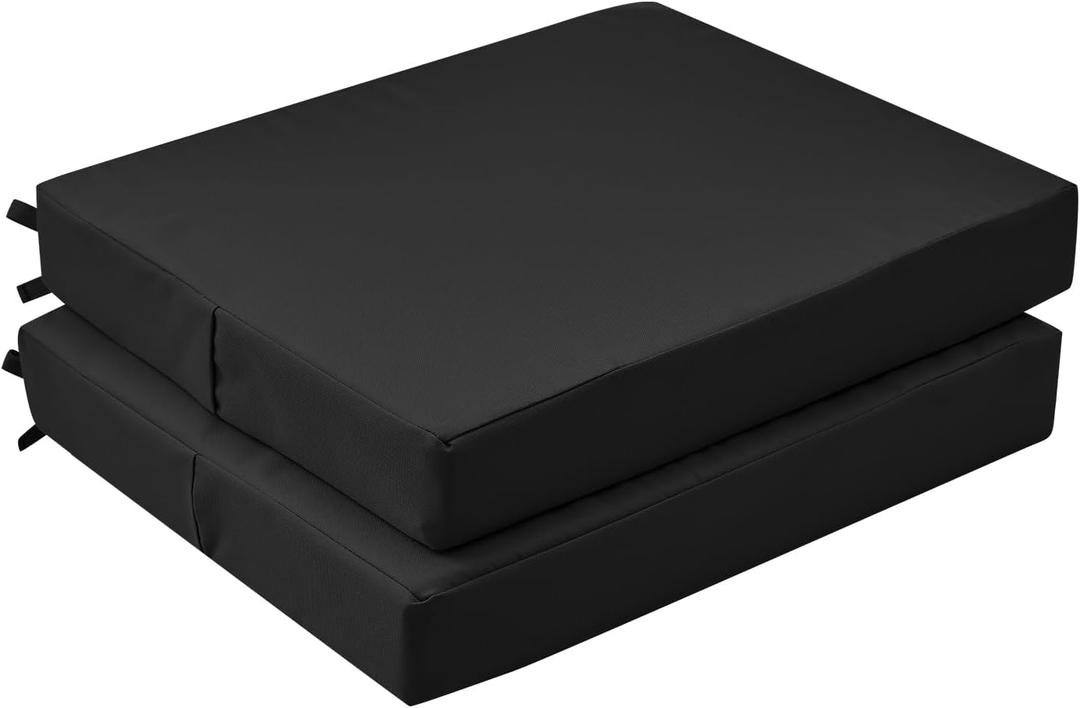GUHER Outdoor Chair Cushions Set of 2, Waterproof Patio Cushions for Outdoor Furniture with Ties and Hidden Zipper, Memory Foam Outdoor Seat Cushion, 18.5"x16"x3", Black