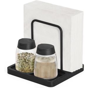 Mkono Napkin Holder for Table Farmhouse Wooden Napkin Dispenser Rustic Paper Napkin Storage for Kitchen Dining Room Coffee Bar, Black (Salt and Pepper Shakers not Included)