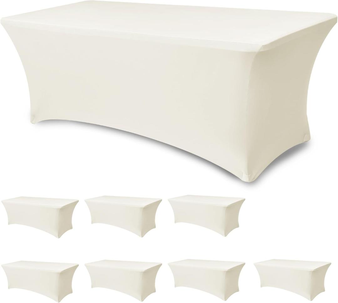 Spandex Table Cloths for 6 Foot Rectangle Tables-8 Pack Fitted Stretch Cream Table Covers-Elastic Folding Tablecloths for Party, Vendor Booth Display, Banquet Buffet Event, Craft Trade Show