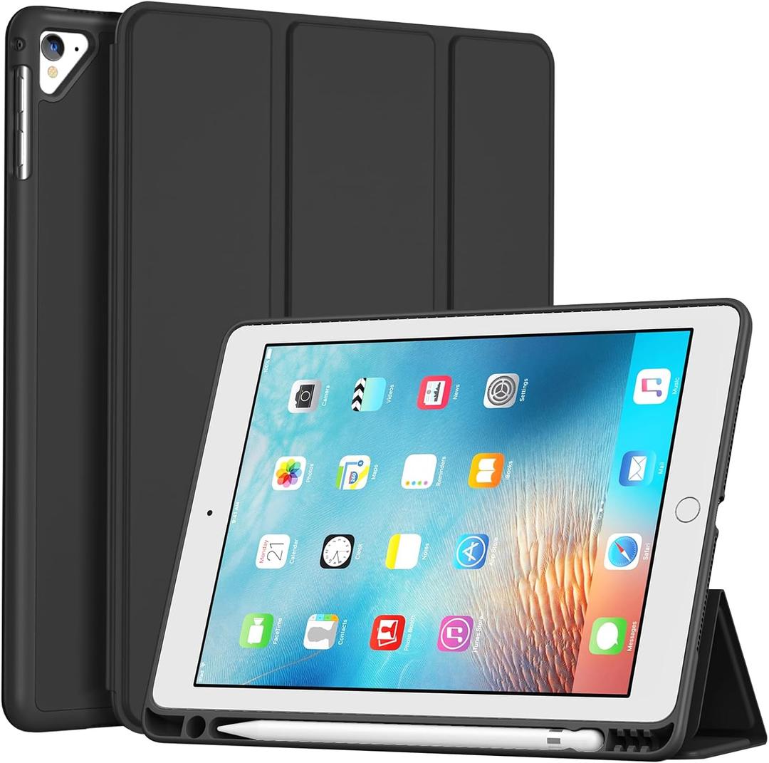 ProCase Slim Case for iPad 6th/ 5th Generation, iPad Air 2nd/ Air 1st, 9.7 Inch Soft TPU Cover Back with Pencil Holder, Auto Wake/Sleep -Black