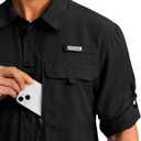 Men's Sun Protection Fishing Shirt with Zipper Pockets Long Sleeve UPF 50+ UV Cooling Shirts for Men Hiking Travel (Black, L)