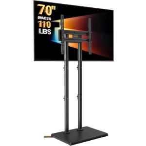 Perlegear Universal Floor TV Stand for 3270" TVs up to 110 lbs, Height-Adjustable Tall TV Stand with Solid Wood Base & Extra-Stable Anti-Tip Feet, Swivel TV Mount for Bedroom, VESA 400x400, PGFLS34B