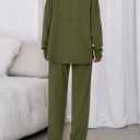 PRETTYGARDEN Womens 2 Piece Matching Lounge Sets 2025 Fall Long Sleeve Boatneck Sweatsuit Drawstring Sweatpants Pockets (Medium, Army Green)