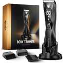 Pubic Hair Trimmer for Man - Cordless Body Hair Trimmer for Men - Electric Ball Shaver with Display & Light - Waterproof Wet/Dry Groomer kit for Groin - 4000K Light - Cosmic Black
