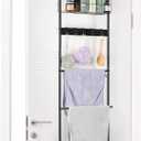 Over The Door Towel Rack 5 Tier Over The Door Towel Bar with Hooks Metal Towel Hanger for Bathroom Towel Holder Over Door with Basket for Bathroom Bedroom (Black)