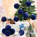 Sosation 12 Pcs 3.14" Glitter Royal Blue Sequin Large Glass Velvet Christmas Ball Ornaments Glass Flocked Christmas Tree Ball Ornaments Xmas Balls Set for Holiday Wedding Xmas Tree Decor