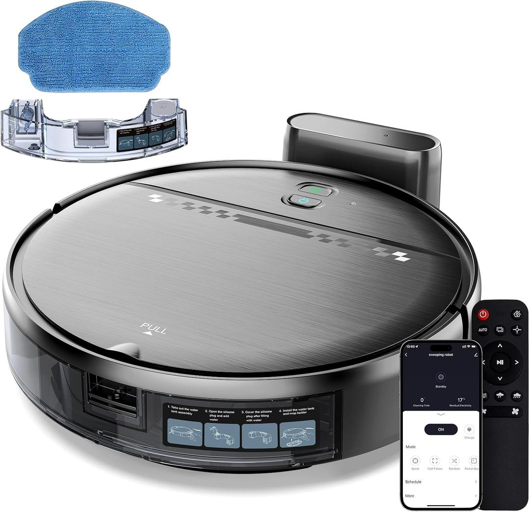 Robot Vacuum and Mop, 2-in-1 Robotic Vacuums Cleaner with Smart Max Strong Suction, WiFi/App/Alexa Voice Control, Obstacle Avoidance, for Pet Hair, Carpets and More
