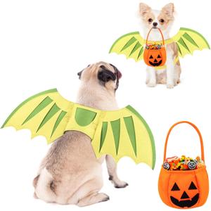 Dog Halloween Costume Dragon Wings for Dogs, Small Medium Large Dog Costume, Dinosaur Pet Puppy Outfit with Pumpkin Bags Cosplay Clothes Christmas Cat Dress up Accessories