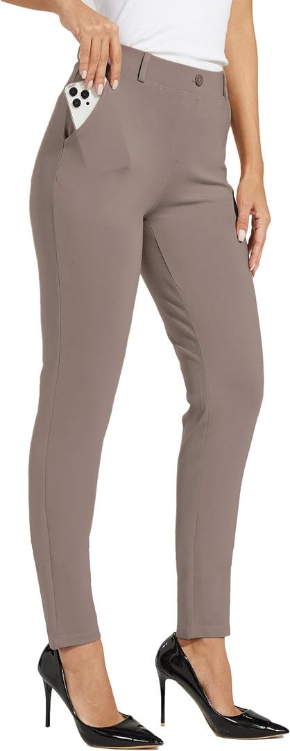 Willit Women's Yoga Dress Pants Skinny Work Slacks Leggings Slim Fit Stretch Office Casual Pants Pockets, XX-Large, 30 Inches, Deep Taupe