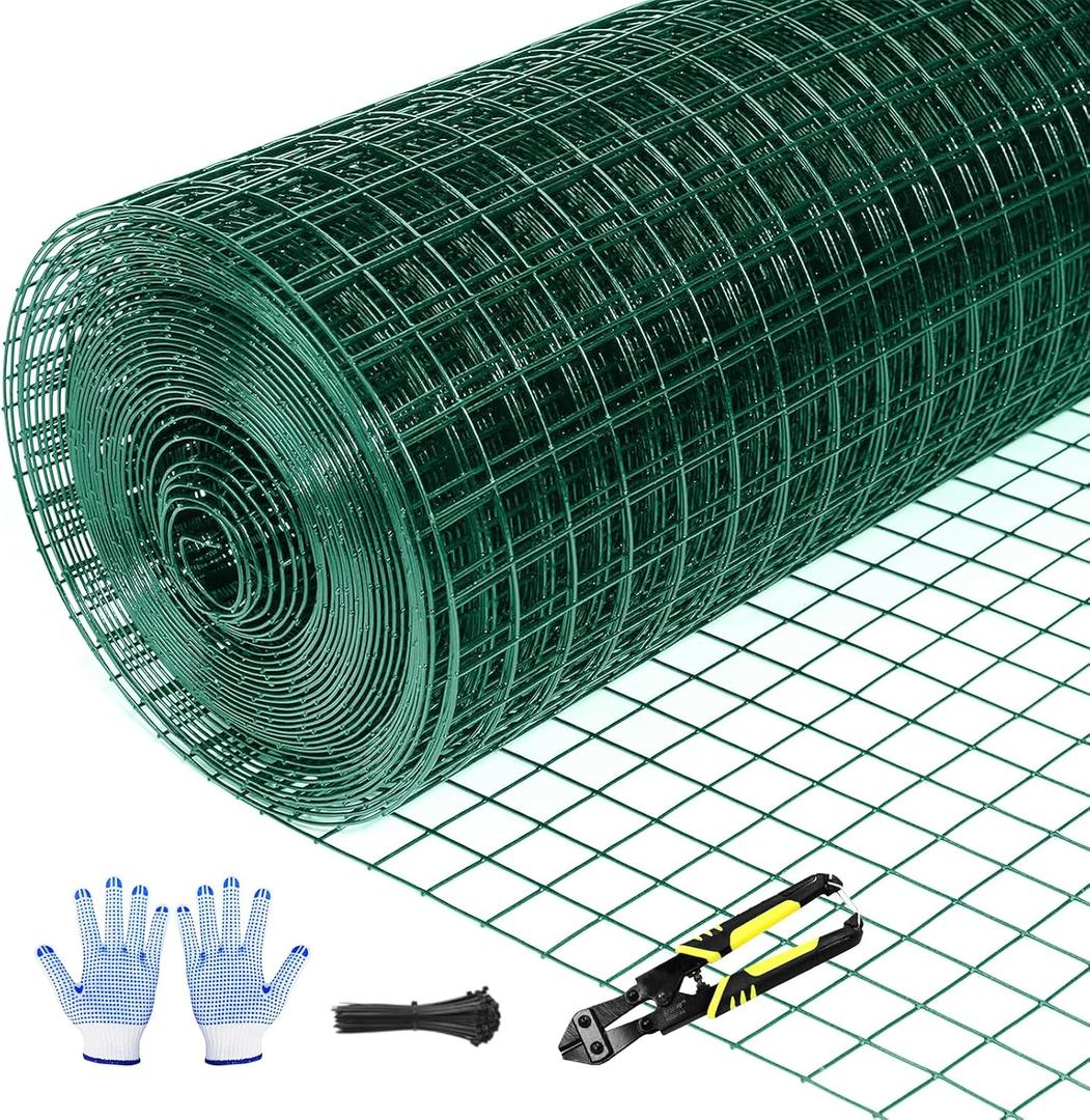 Tongmo 48" x 100' Green Chicken Wire Fencing, 19 Gauge Green Wire Fence, 1"x1" Mesh Size Metal Welded Wire Garden Fence Roll, Poultry Netting for Rabbit/Duck/Chicken