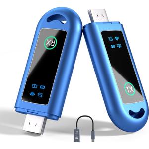 Blue HDMI Wireless Transmitter and Receiver with LED Screen, 2.4G/5G HDMI Extender Kit, Heat Dissipation and Easy-to-Carry Design, 30m/100ft Range, for PC/DV/HDTV/Projector/TV Box