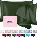 Silk Pillow Cases 2 Pack Mulberry Silk Pillow Cases Soft Breathable Both Sided Natural Silk Pillowcase with Zipper Beauty Sleep Silk Pillow Cases for Gift(Queen,Green)