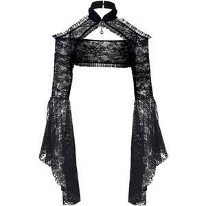 L'VOW Women's Lace Bolero Shrug Goth Crop Top Victorian Lace Sleeves for Witch Vampire Cosplay, S 