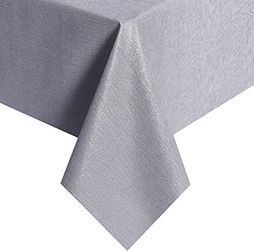 Obstal Vinyl Tablecloth for Picnic Camping Outdoor, 100% Waterproof Oil-Proof Spill-Proof PVC Table Cloth, Wipeable Thick Rectangle Tablecloth Cover (54 x 144 inch, Light Grey)