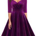 Bbonlinedress Women Vintage Cocktail Dress 1950s Formal Wedding Party 50s 60s Retro Rockabilly Swing Dress (Large, Velvet-grape)
