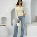 Women's Autumn Sweater, 2026 Casual Long Sleeve Off-The-Shoulder Strapless Knitted Sweater, Pullover Sweater (Beige, L)