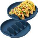 2 Pack Silicone Taco Holder Plates with Metal Reinforced Frame, Reusable Taco Holder Silicone Taco Plates for Hard and Soft Tacos, Taco Serving Plates for Party, Dishwasher-Safe Taco Holders Set of 2