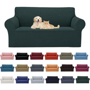 Cupuamon 2025 New Stretch Loveseat Sofa Slipcovers Couch Cover for 2 Cushion Furniture Protector Sofa Covers with Elastic Bottom Jacquard Fabric Small Checks for Pets, Kids - Hunter