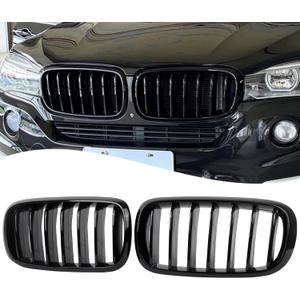 F15 Grille, Front Kidney Grill for 2014-2018 X5 Series F15 2015-2019 X6 Series F16 X5M F85 X6M F86 (Single Slat Gloss Black Grills, 2pcs)
