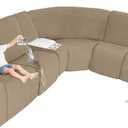 ALIECOM 100% Waterproof Recliner Sectional Couch Covers L Shape Stretch Corner Reclining Sectional Sofa Cover Washable Recliner Slipcover Protector for Dog Pet (5 Seat and 1 Console, Khaki)