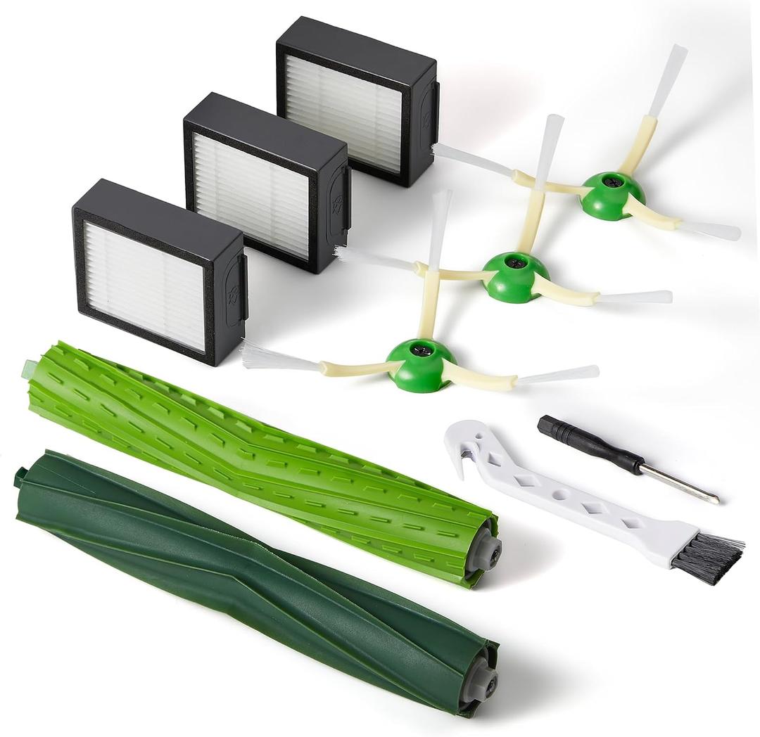 Replacement Parts & Accessories for iRobot E, I & J Series, Combo i5, j5 Series Robot Vacuum, Dual Multi-Surface Rubber Brushes & 3 HEPA Filter & 3 Edge-Sweeping Brushes