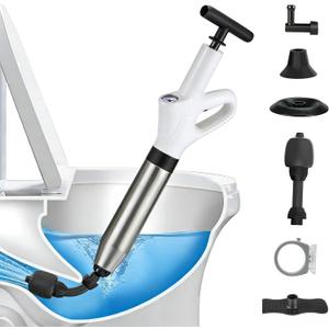 Toilet Plunger, High Pressure Drain Unclogger Plungers with Pressure Gauge, toilet auger Air Drain Blaster, Versatile Heavy Duty Clog Remover for Bathroom, Kitchen, Floor Drain (White)