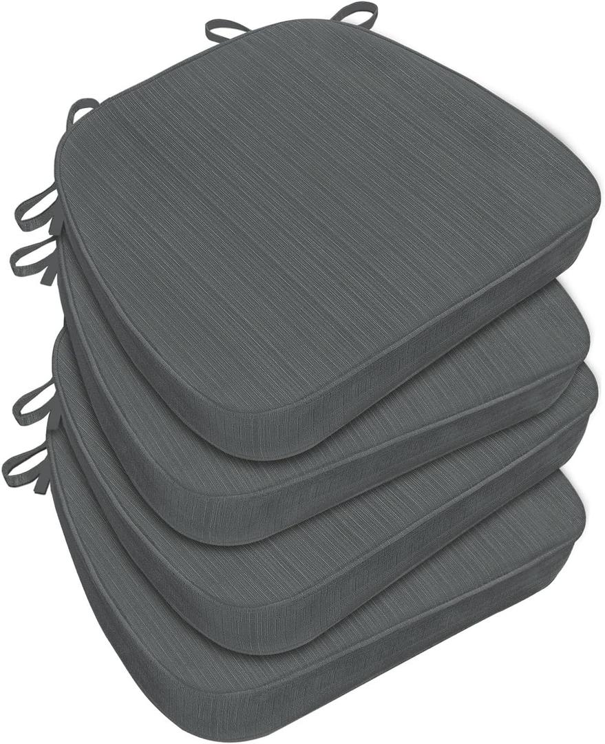 Chair Cushions for Dining Chairs, Indoor Chair Cushions with TiesWaterproof Chair Pads Set of 4, Dark Grey, 17x16x2.5 Inch