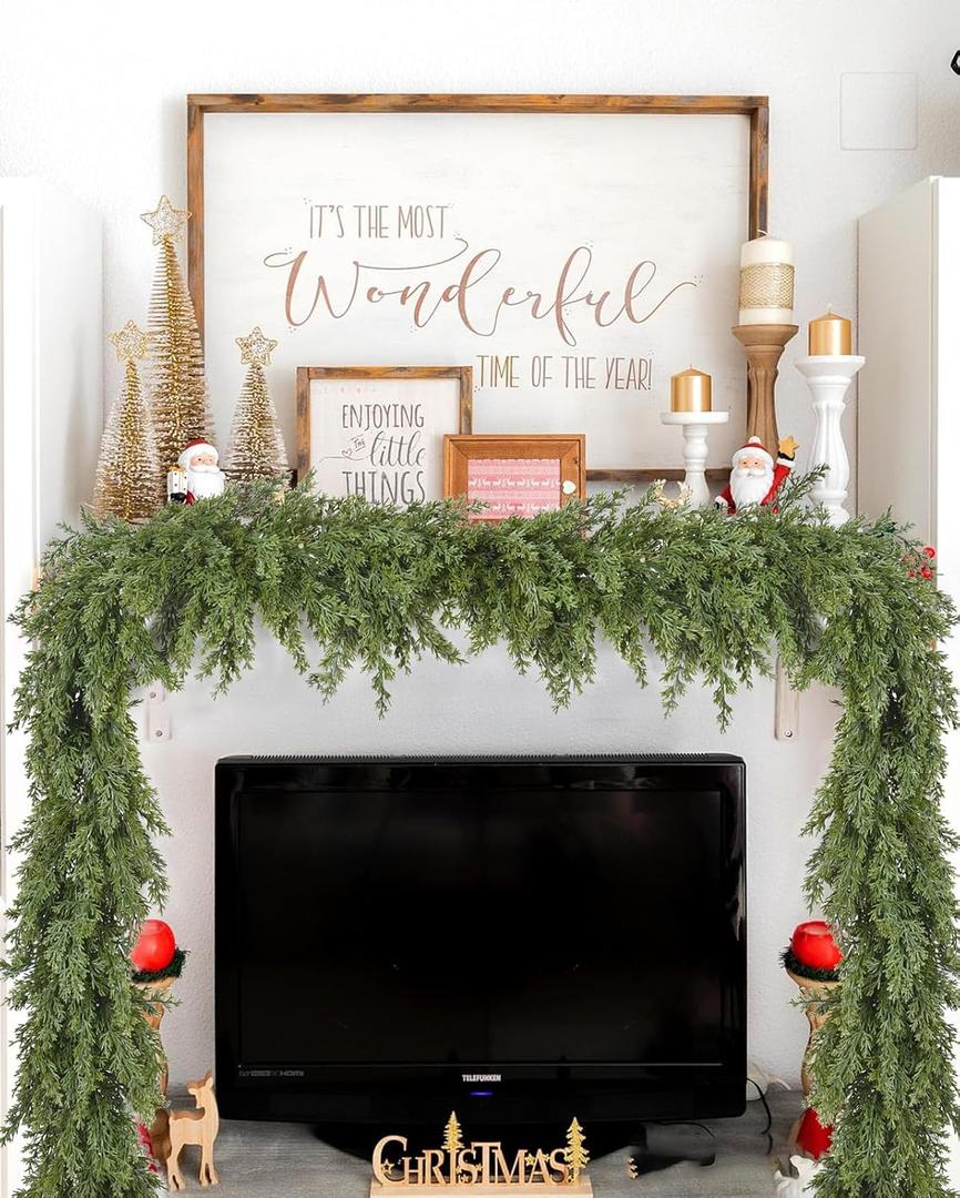 DearHouse 6Ft Pine Christmas Garland, Artificial Greenery Garland Pine Leaves for Holiday Winter Mantel Fireplace Table Runner Centerpiece Christmas Decoration