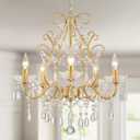 WUZUPS 5-Light Crystal Candle Chandelier Pendant Ceiling Light Modern Lighting Fixture for Bedroom Hallway Bar Kitchen Bathroom, H 23.2" W 20.7", E12 Base, Gold, Pendant Light, 23.2" High 20.7" Wide