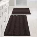 Non Slip Thick Shaggy Chenille Bathroom Rug Mat Set Extra Soft and Absorbent Striped Floor Rugs, 2 Piece, Machine-Washable (Chocolate)