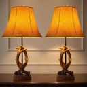 Rustic Western Antler Set of 2-22.9" Farmhouse Table Lamp with 2 USB Ports, Rustic Nightstand Lamp for Home Room Decor Living Room Bedroom