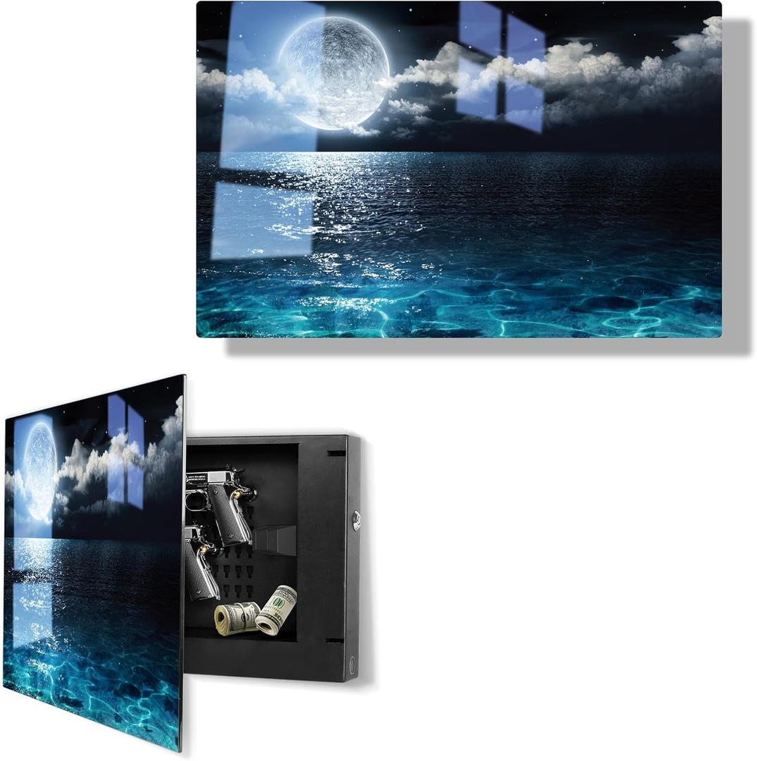 Biometric Hidden Gun Safe fits 2 pistols,Quick Access Wall Gun Safe