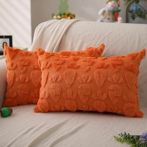 DFXSZ Easter Pillow Covers 12x20 inch Set of 2 Easter Decoration Orange Carrot Soft Plush Faux Fur Jacquard Throw Pillows for Bedroom Sofa Holiday Festivals Home Decor FHJ-08A12