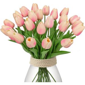 24 Pink Tulips - Artificial Flowers - 13.5" Faux Tulips for Mother's Day, Vase, Centerpieces, Home, Wedding Bouquet (24pcs Gradient Peachy)