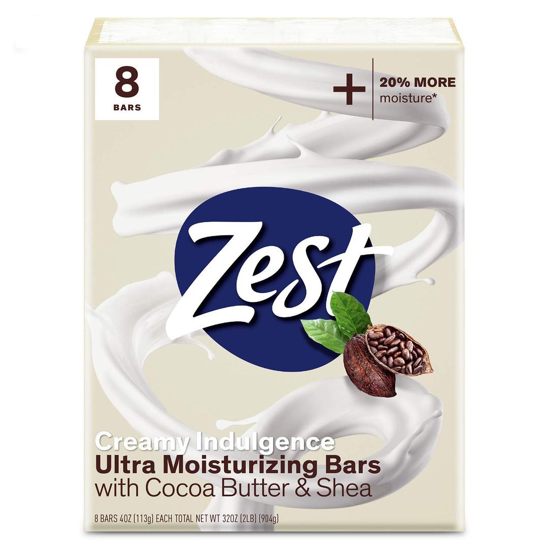 Zest Bar Soap - 8 Bars - Enriched With Cocoa Butter And Shea for Ultra Moisturizing Cleansing - Leaves Your Body Feeling Silky Smooth And Deeply Moisturized (4 Ounce (Pack of 8))