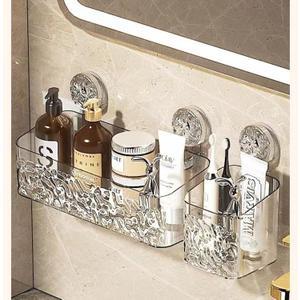 Glacier Pattern Suction Cup Shelf - Stylish Shower Caddy with Convenient Soap Dispenser Elegant and Functional (Large, White)