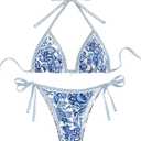 Women's Summer Beach Floral Printed Halter Neck Bikini Set Carnival, Blue XS