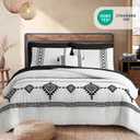 MaiRêve Embroidery Comforter Set King Size 7 Pieces, Boho Farmhouse Western Bedding All Season Bed in A Bag, White Black King Comforter Set with Sheets, Pillowcases & Shams