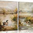 YUFXSTZV Vintage Mallard Duck Pond Wall Art Room Wall Decor 16x24 Framed