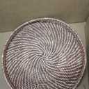 Round Rattan Woven Serving Tray with Handles Ottoman Tray for Breakfast, Drinks, Snack for Coffee Table, Home Decorative (16.9 inch, Honey Brown)