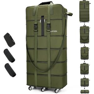 Expandable Foldable Luggage, 42'' Suitcase With Spinner Wheels, Rolling Duffel Travel Bag, Collapsible Luggage, With 2 Suitcase Handle Wrap and 2 Fixing Straps, 1 Shoulder Strap (Green)