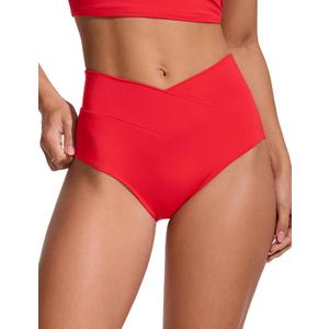 CRZ YOGA V-Shaped High Waisted Bikini Bottoms Mid Cut Leg, Medium Bum Coverage, Cross Front, Swim, Bathing Suit Briefs for Women Size M